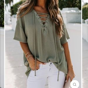 Vici Collection lace up top - color Olive